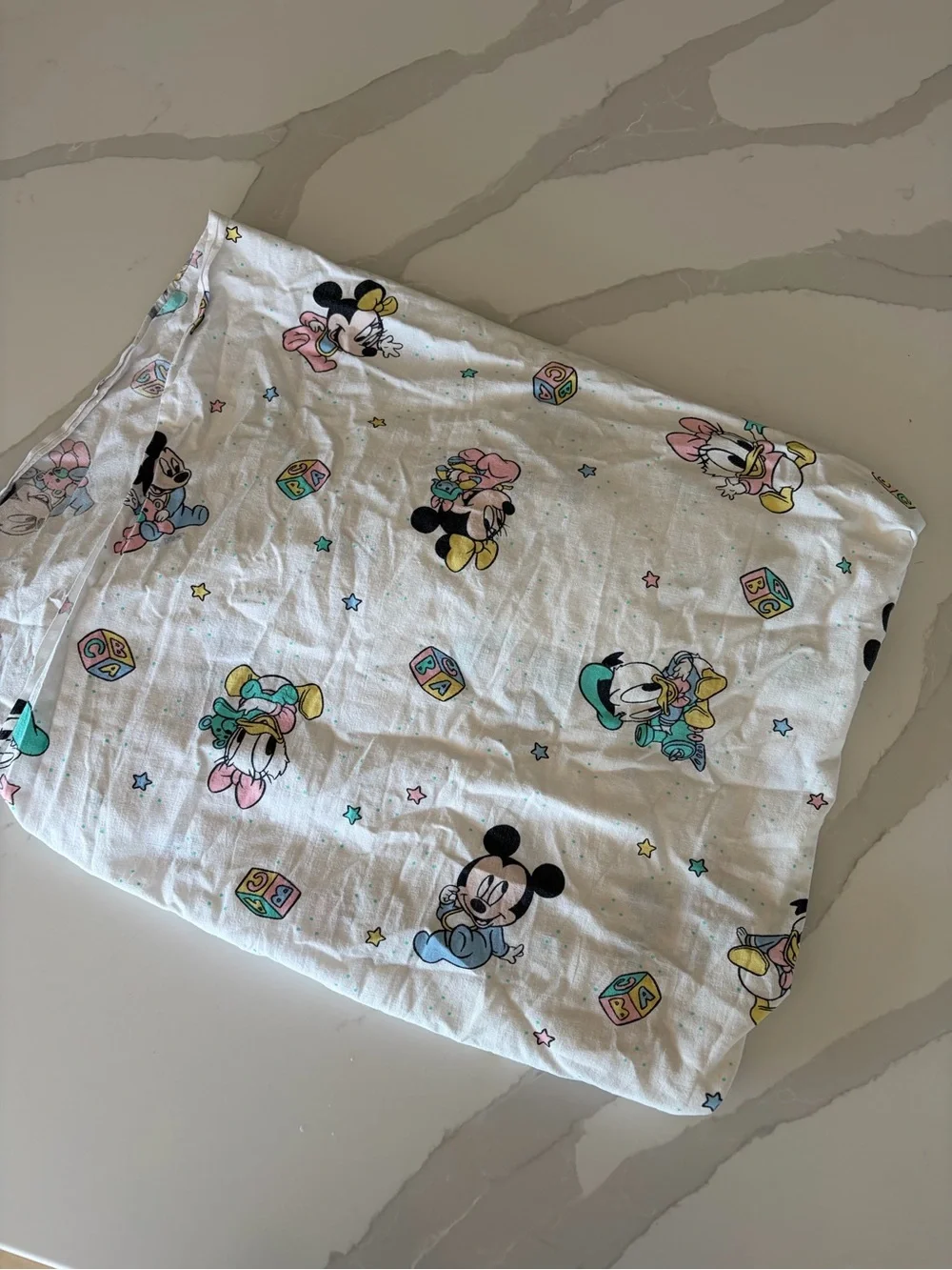 Vtg 80s Dundee Disney Babies Mickey Minnie Mouse 100% Cotton Crib Fitted Sheet